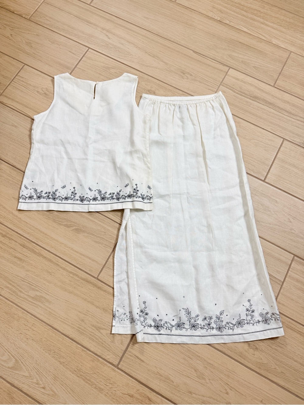 VTG Norton McNaughton Embroidered Linen Skirt Set White Size S Cottagecore Y2K - Picture 8 of 8
